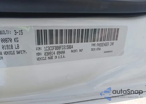 2015 Dodge Dart Sxt z USA, uszkodzony, nr VIN 1C3CDFBB8FD315864